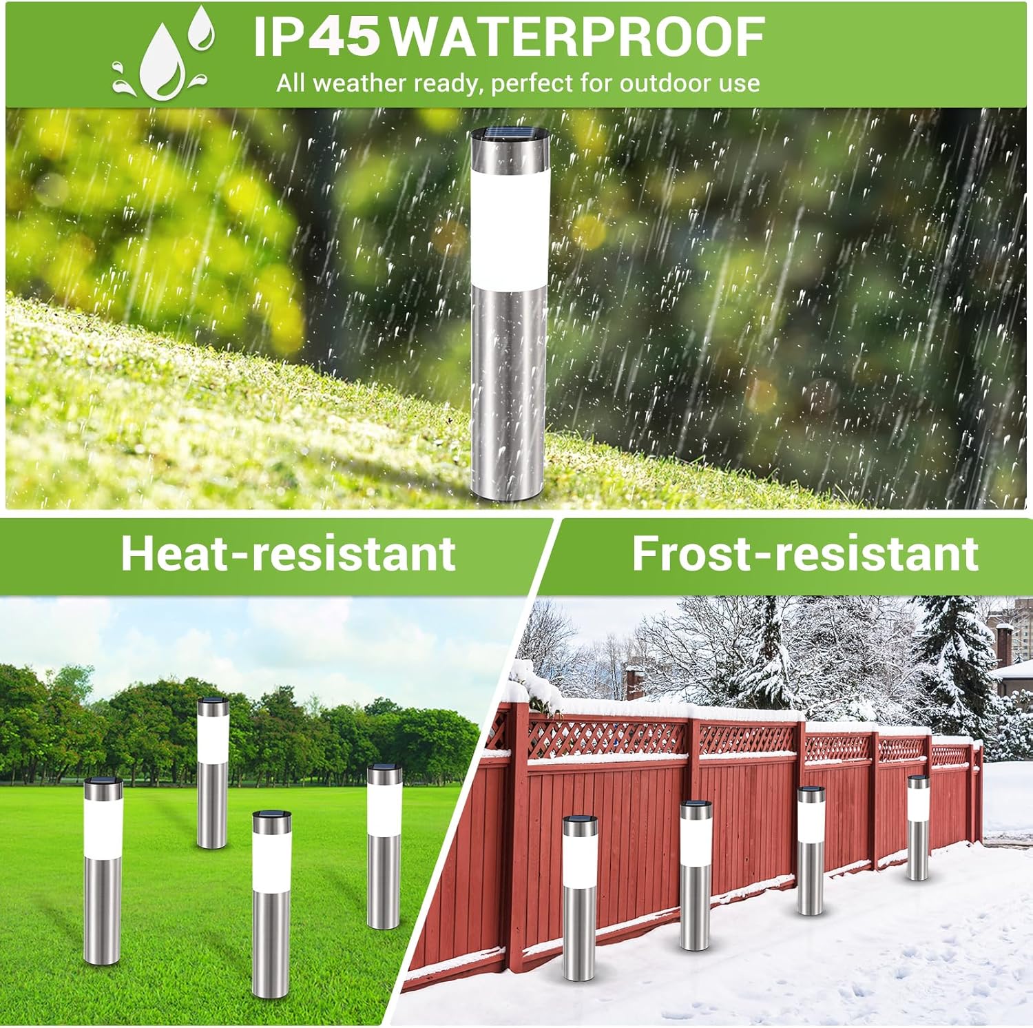 8 Pack Solar Pathway Lights Outdoor, Solar Walkway Lights with Polished Stainless Steel Layer, IP45 Waterproof Outdoor Solar Lights for Garden Yard Landscape Driveway Patio Deco