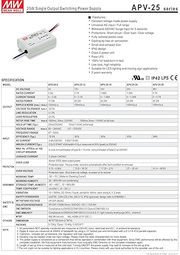 Miniatura 2 de 17.5W 5V 3.5A APV-25-5 MEAN WELL LED Iluminación Drive Fuente de alimentación conmutada Voltaje constante 110V/220V AC-DC Transformador Salida única