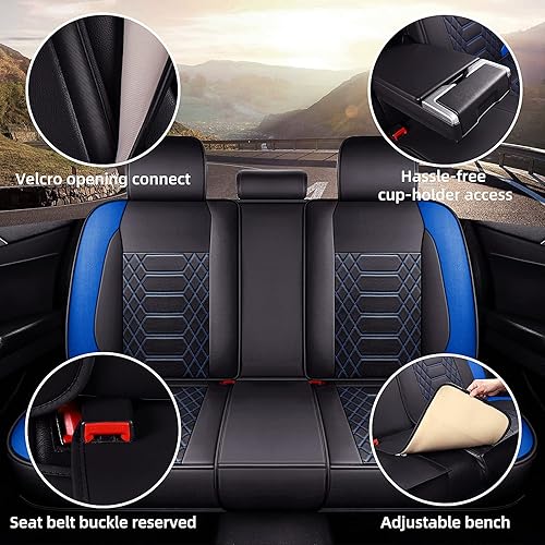 Miniatura 6 de FREESO fundas de cuero para el asiento del vehículo, set completo de funda para asientos, cojín protector, accesorios para el interior del vehículo,