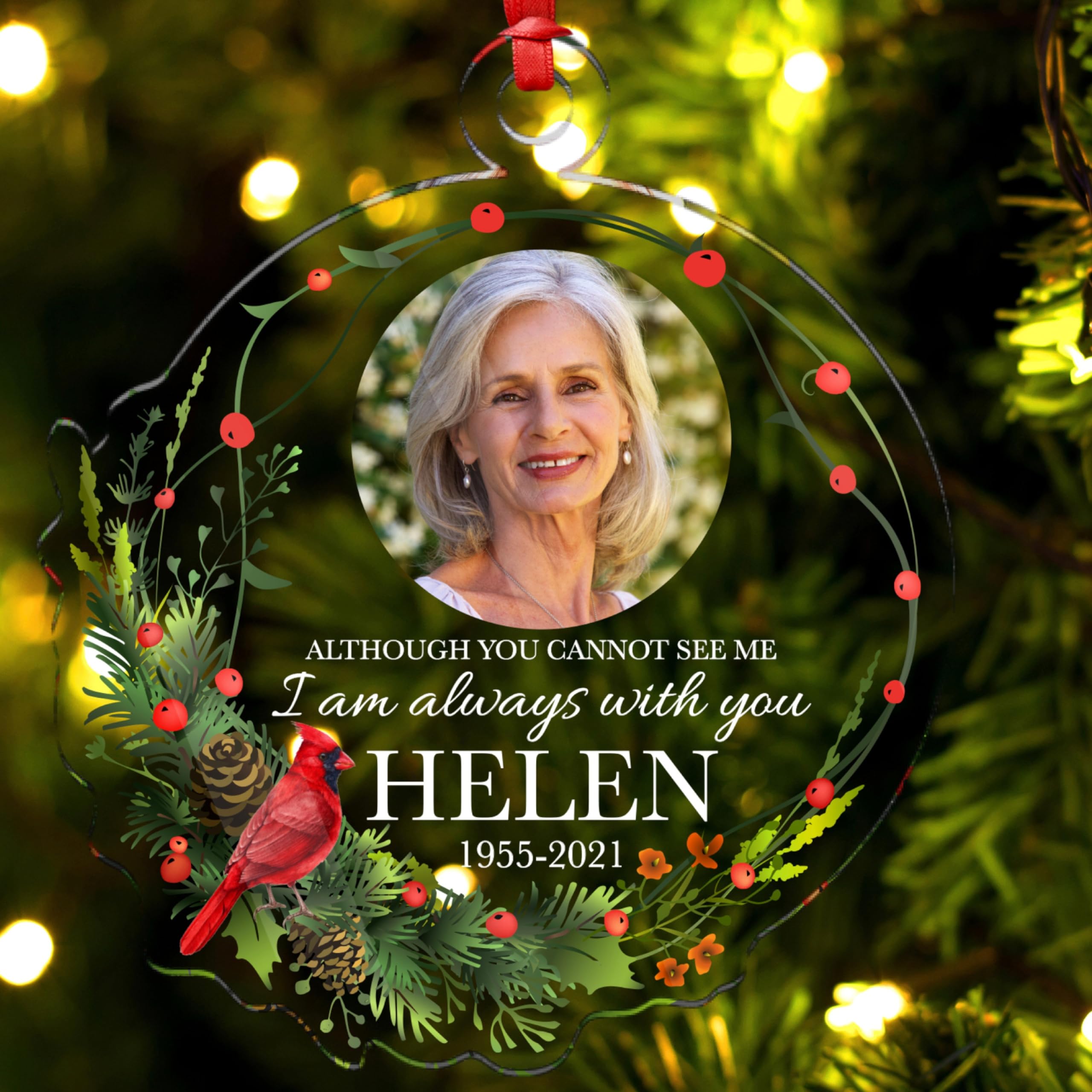 USA Custom Gifts Memorial Gifts Personalized Photo Memorial Christmas Ornament Custom Memorial Ornament Name & Dates Bereavement Gifts Sympathy Gifts Loss of Loved One I Am Always You