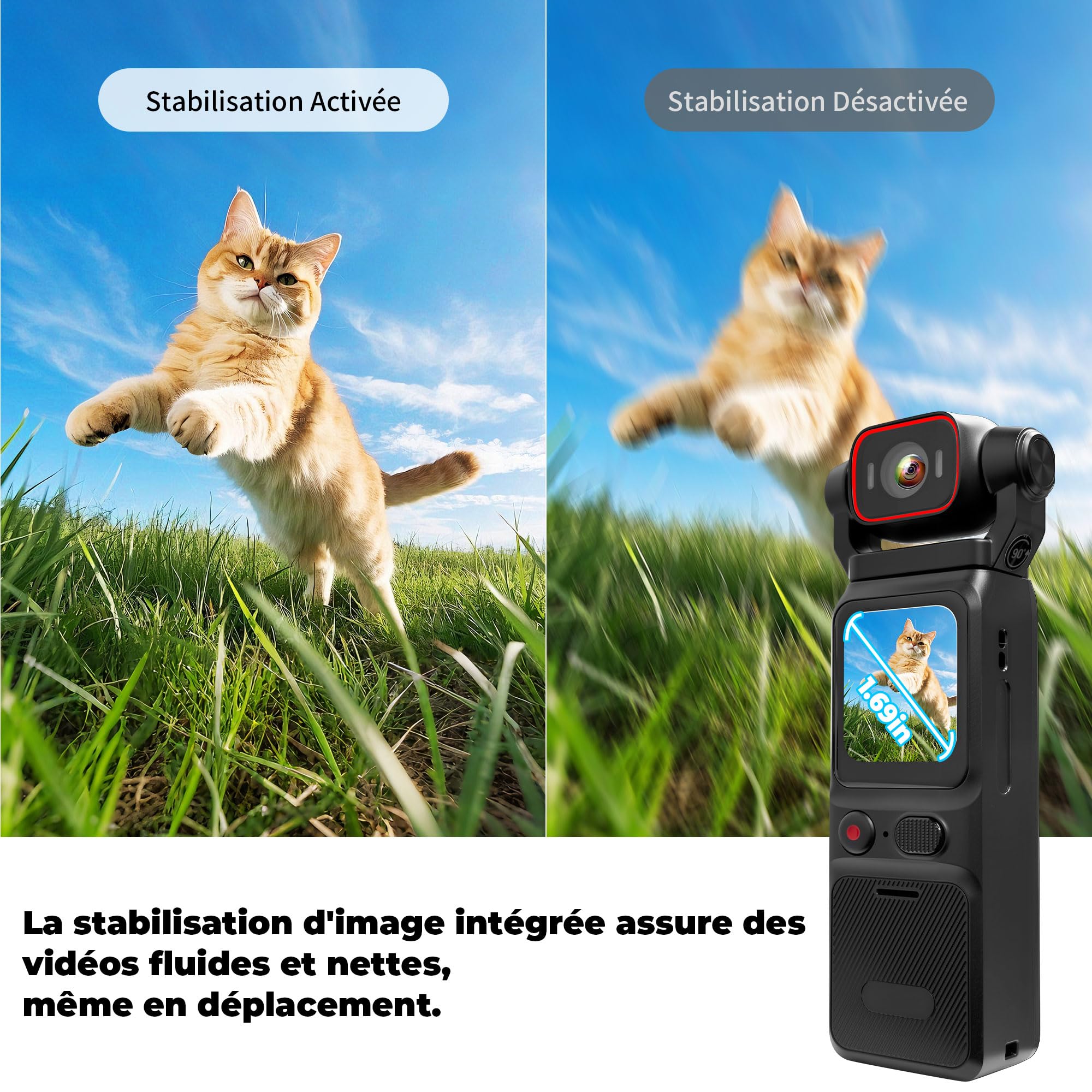 4K Camera Vlog, Portable Caméra POV, Caméra de Corps, Body Cam pour Sport, WiFi Mini Camera Sport avec Stabilisation, Caméras Corporelles pour Voyage, Carte TF 64GB