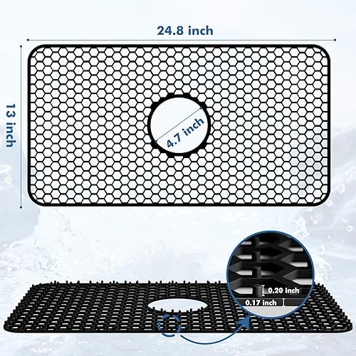 Miniatura 194 de Paquete de 2 tapetes de silicona para fregadero de 13.58 x 11.6 pulgadas, protectores para fregadero de cocina con drenaje central, rejilla Gris