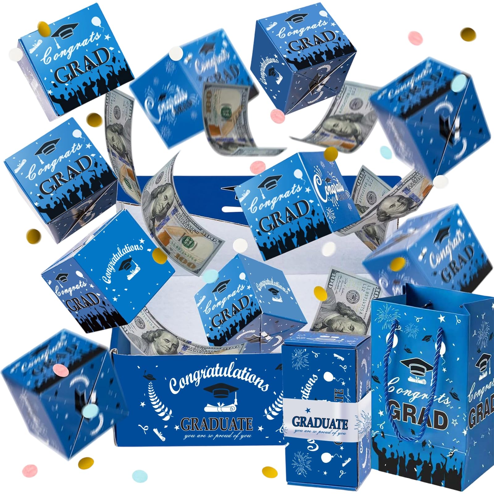Graduation Surprise Explosion Gift Box, Funny Surprise Pop Up Cash Gift Box with Confetti Congrats Grad, DIY Novelty Luxury Folding Bouncing Money Boxes for Class of 2026
