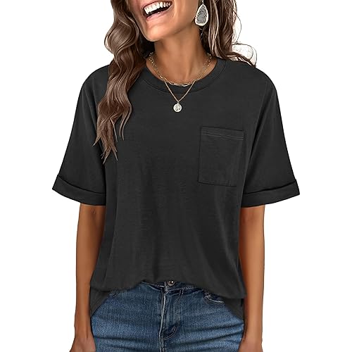 ANRABESS Women Oversized T Shirts Short Sleeve Summer Casual Loose Top Basic Tee with Pocket