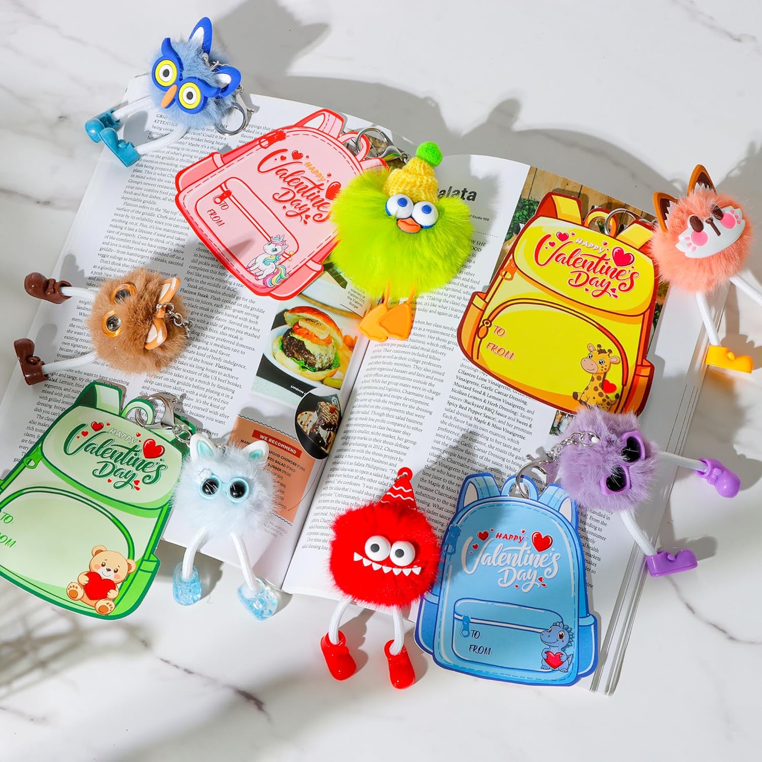 AYGXU Valentines day gifts for kids school-28pcs cute plush keychain with cards,valentines gifts bulk,classroom prizes,party favors for kids,goody bag stuffers