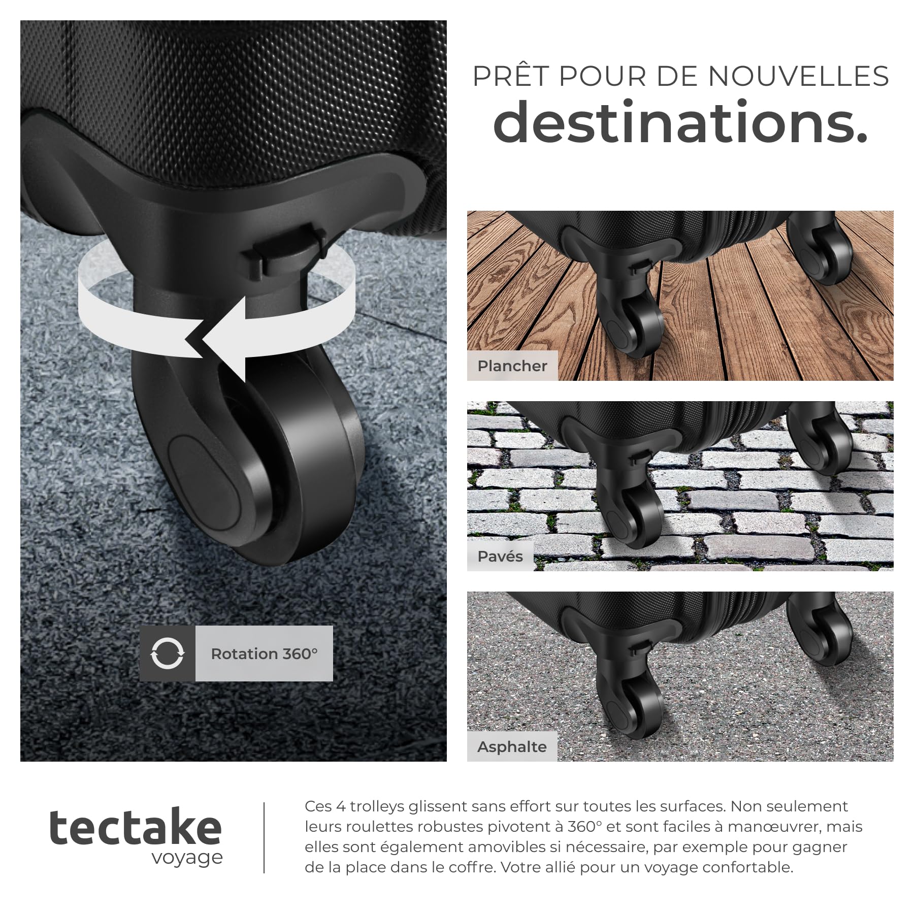 tectake® Set de Valises de Voyage 4 Tailles Valise Grande Taille, Cabine Petite Valise Sacs de Voyage Valises Maternité ABS avec roulettes Pivotantes 360° Cadenas Poignée télescopique