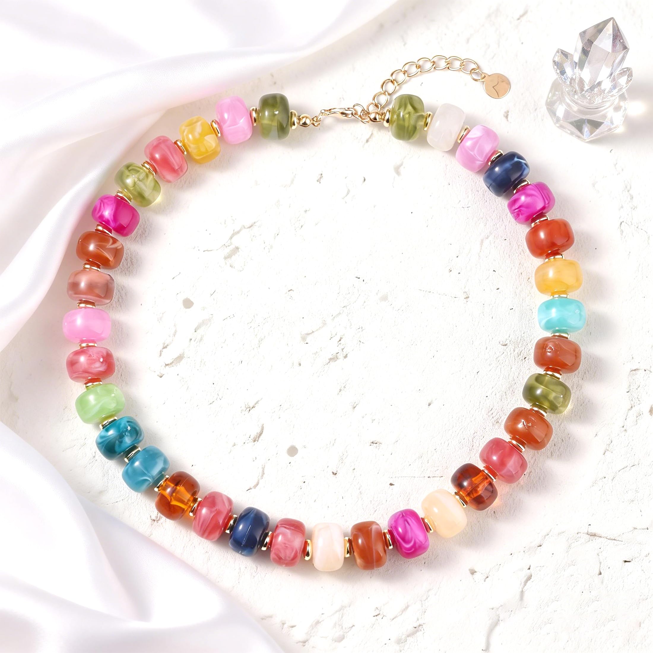 Zhuozatrfa Colorful Beaded Necklace for Women Unique Resin Beads Choker Necklaces Boho Statement Chunky Necklace Summer Vacation Jewelry — view 6