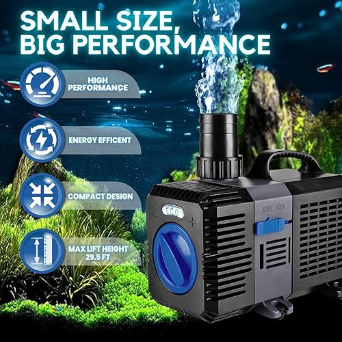 Miniatura 5 de Flexzion Bomba de agua sumergible para acuario de 1400 GPH  Bomba de estanque de peces de flujo ajustable ultrasilenciosa alta FQ para tanques de