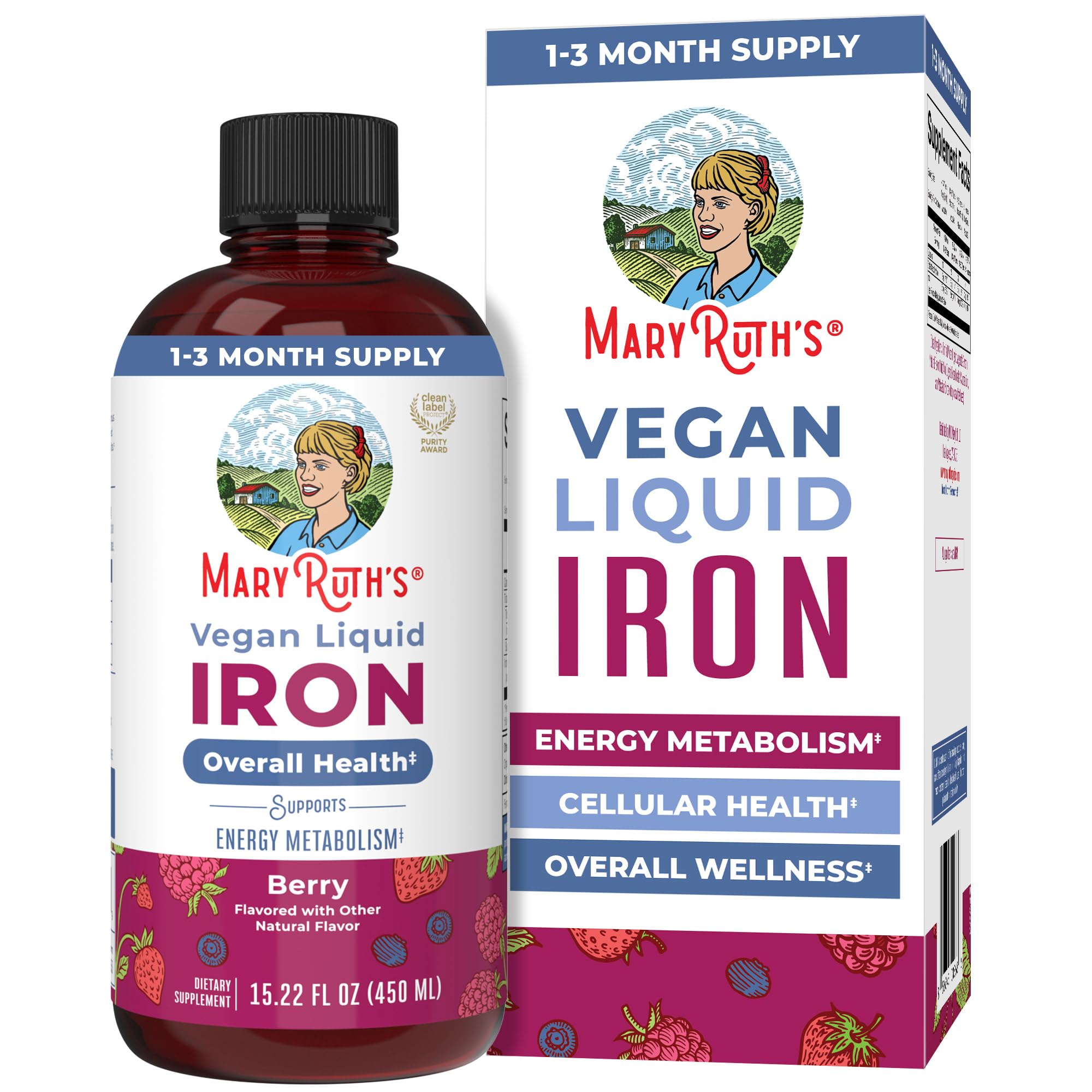 MaryRuth Organics, Liquid Iron Supplement for Women, Men & Kids, Iron Deficiency, Immune Support, Sugar/Gluten Free, Vegan, Non-GMO, 15.22 Fl Oz
