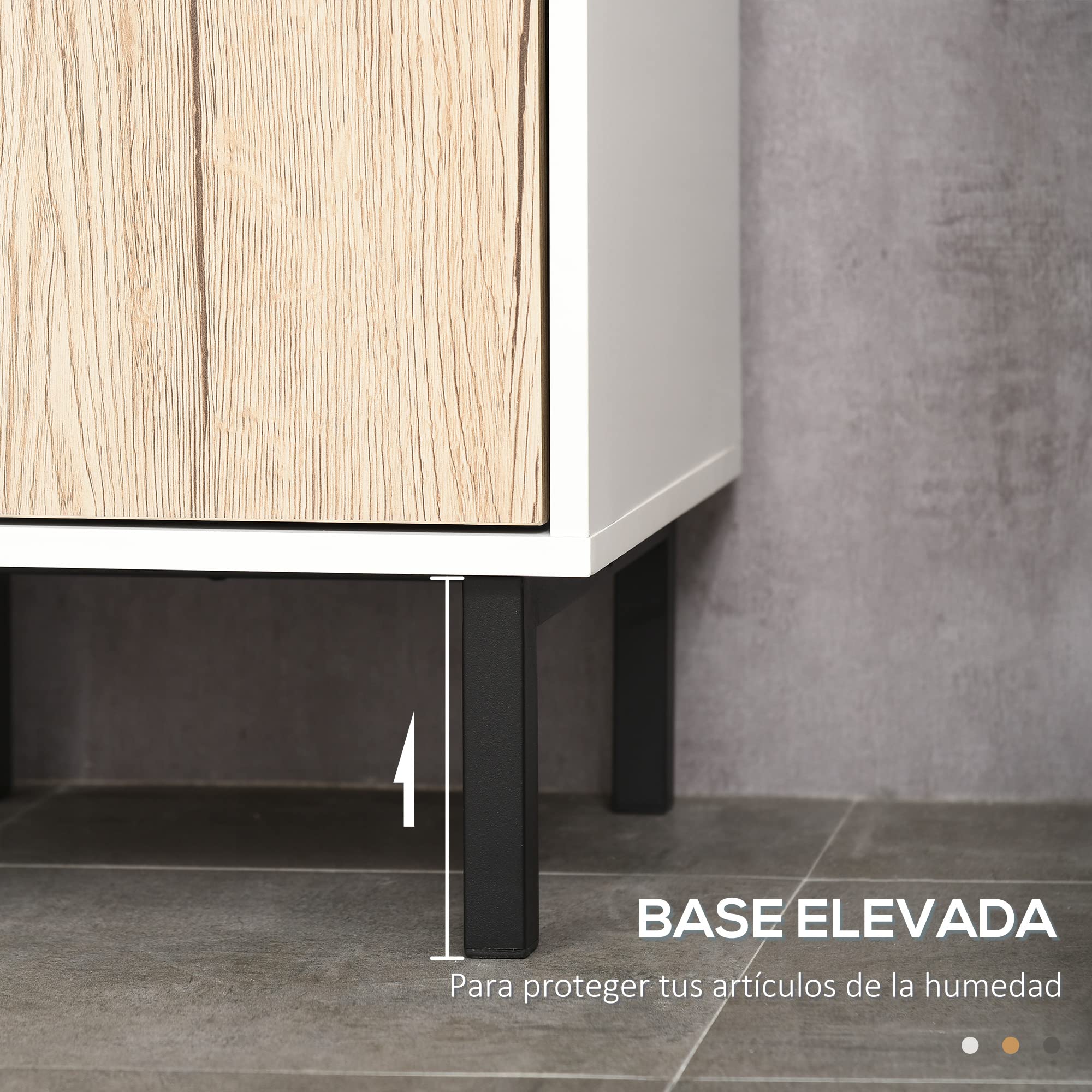 kleankin Armario Alto de Baño con 2 Puertas 31,5x30x169 cm Blanco y Roble | Columna Auxiliar de Baño, 6 Estantes, para Ducha Aseo Dormitorio, Estilo Moderno