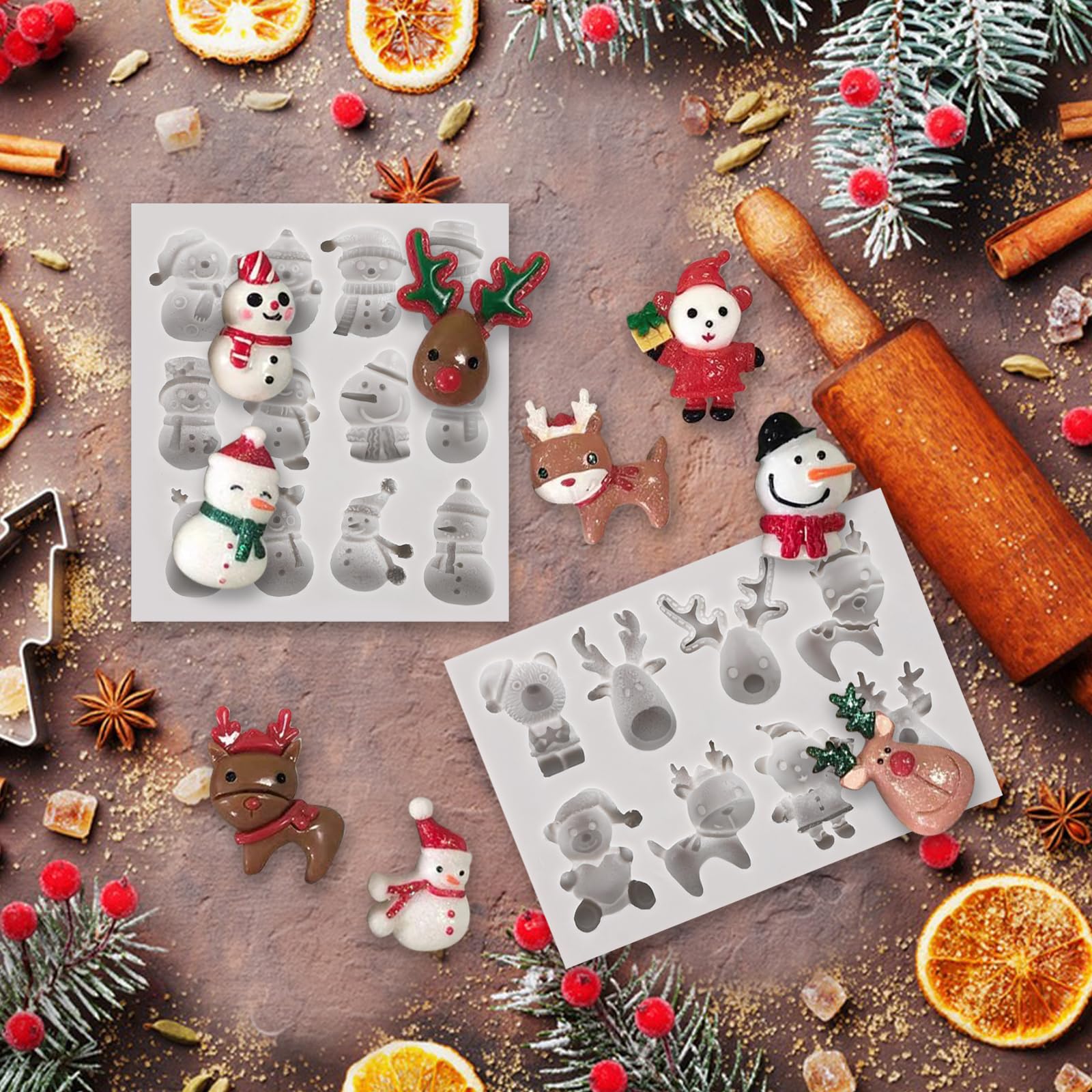 2 Stampi In Silicone Per Cioccolato Di Natale – Forme: Muffole, Pupazzi, Alberi, Campane – Marrone - 4