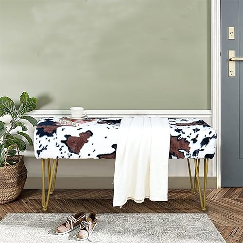 Miniatura 95 de Banco otomano rectangular largo de vaca de piel sintética para entrada, reposapiés suave y peludo, 46 x 16 x 17 pulgadas, banco de asiento