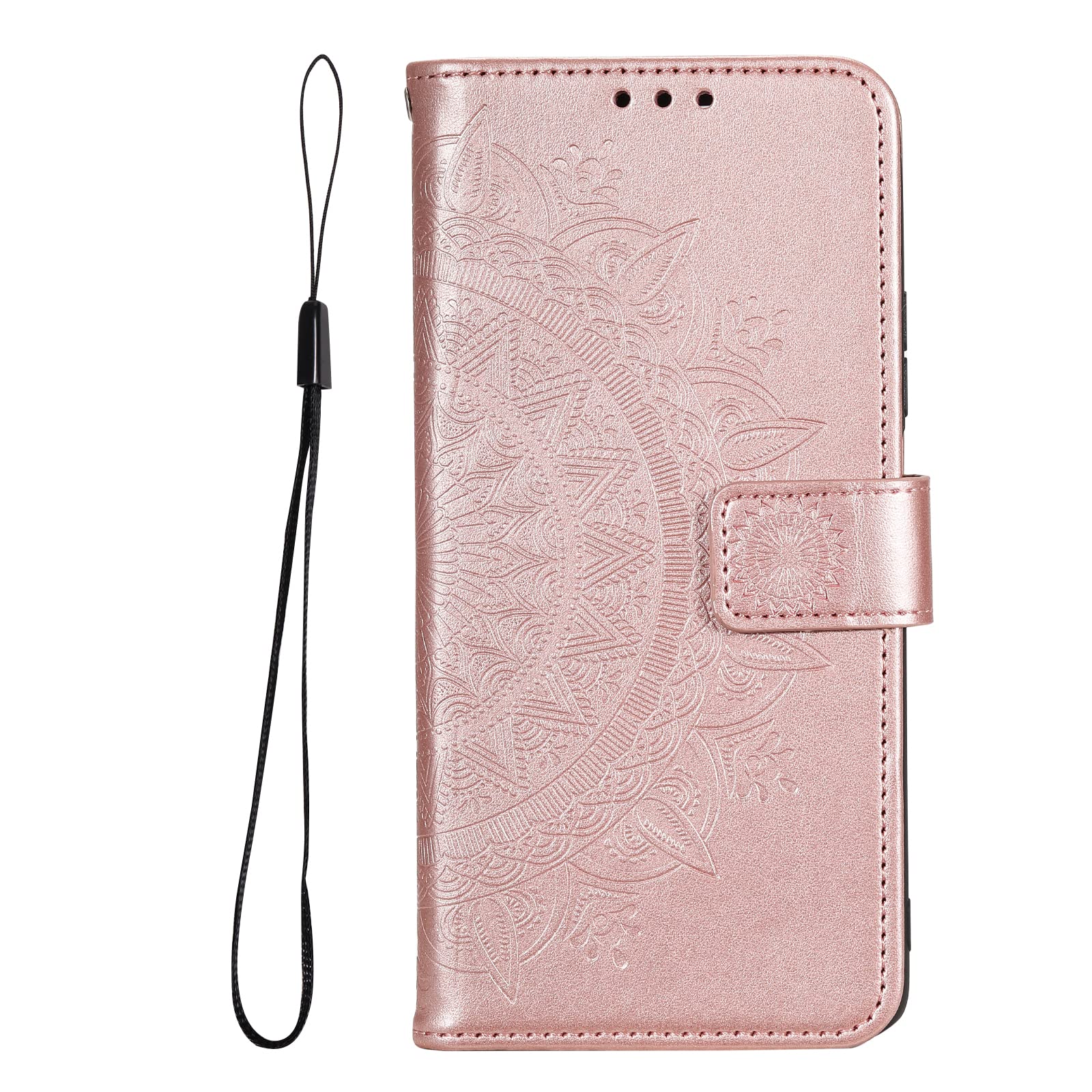 EYZUTAK Custodia Portafoglio Con Motivo Mandala Per Google Pixel 6, Pelle PU Con Slot Carte, Supporto E Cinturino Da Polso, Colore Oro Rosa - 5