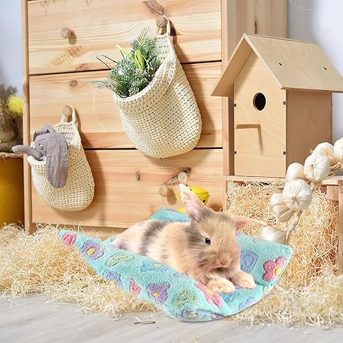 Miniatura 7 de Cama de conejo de 15.7 x 14 pulgadas, cama cóncava acolchada para animales pequeños, tapete de felpa con almohadas de algodón para conejillos de
