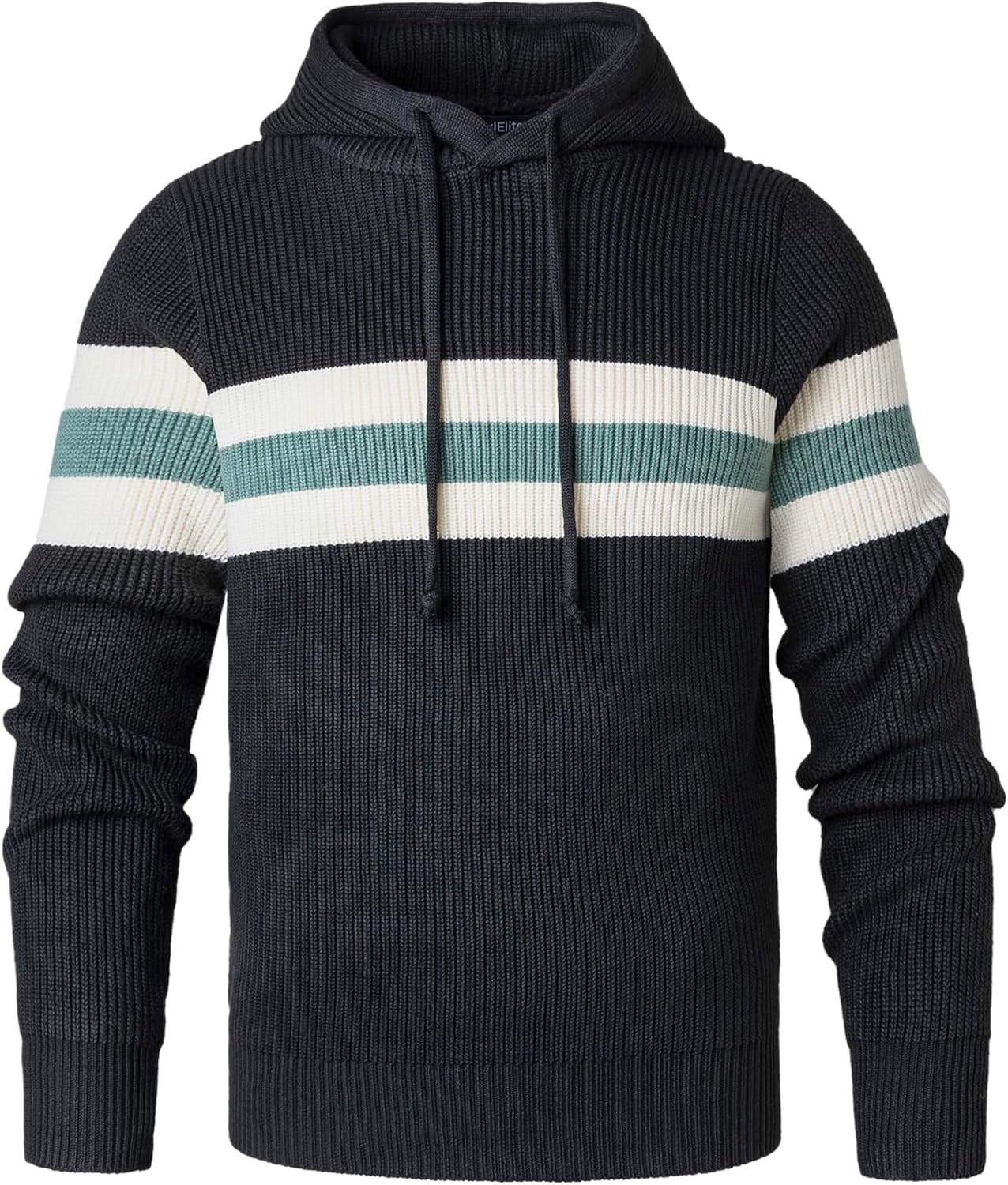 Men's Hooded Sweater Knitted Pullover Long Sleeve Stripe Jumper Drawstring Knitwear