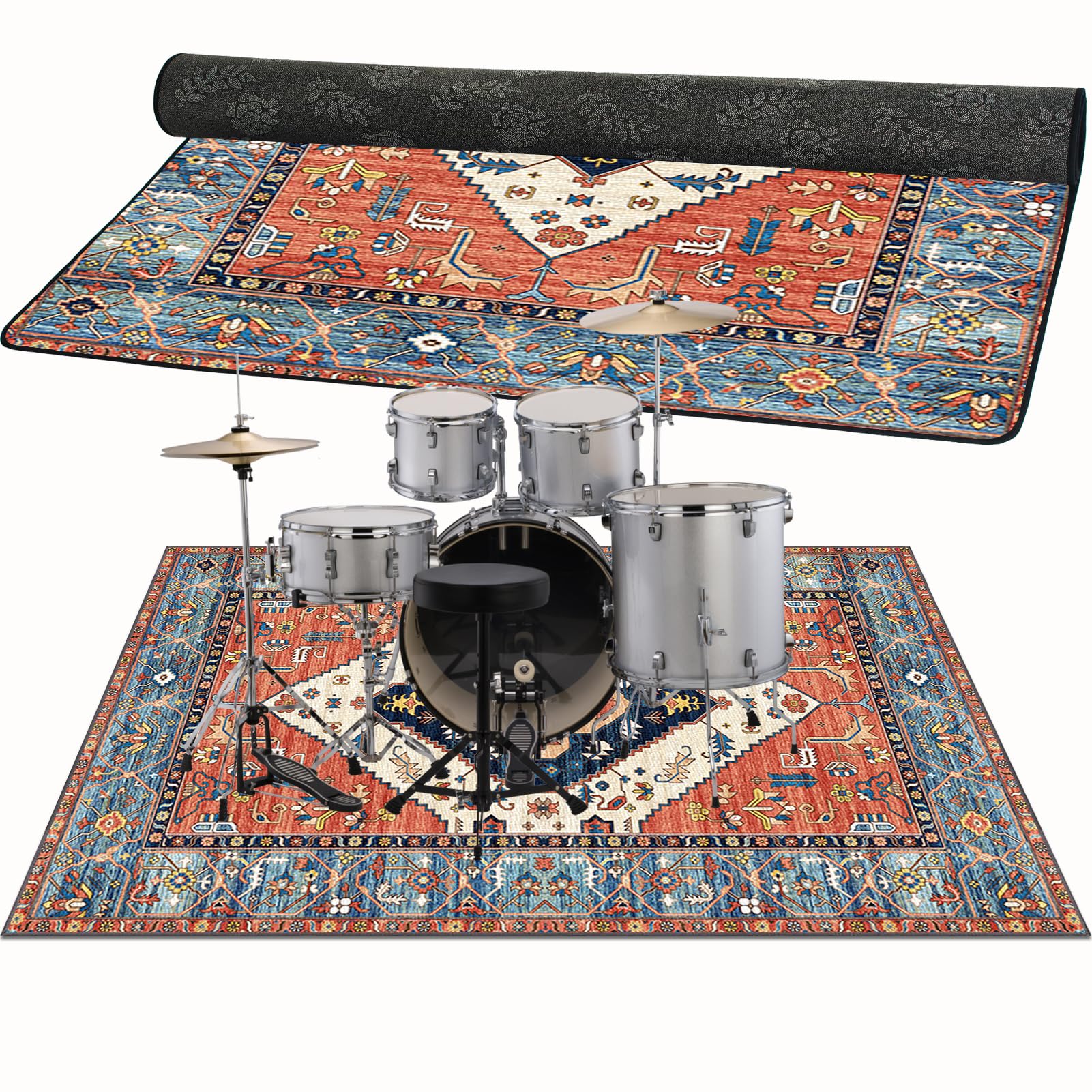 Schlagzeug Teppich rutschfeste Schallschutzmatte Groß Professioneller Trommel Teppiche 140 x 120 cm Drum Teppich Elektronisches Schlagzeug Antivibrationsmatten Schlagzeugteppich