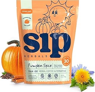 Sip Herbal Coffee Alternative Herbal Tea - Boost Energy & Focus - Caffeine Free Organic Coffee Substitute Made with Carob, Dandelion, Chicory - (Pumpkin Spice, 30 Servings)