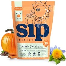 Sip Herbal Coffee Alternative Herbal Tea - Boost Energy & Focus - Caffeine Free Organic Coffee Substitute Made with Carob, Dandelion, Chicory - Pumpkin Spice, 30 Servings