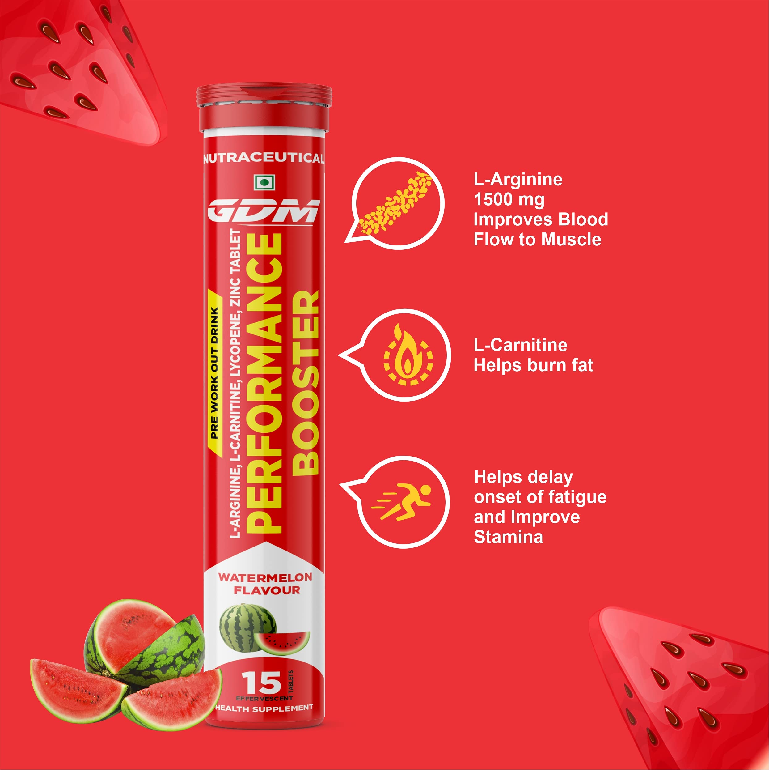 l arginine l carnitine lycopene zinc PERFORMACE BOOSTER- L-ARGININE, L-CARNITINE, LYCOPENE & ZINC WATERMELON  FLAVOUR (PACK OF 15 TABLETS) : Amazon.in: Health & Personal Care
