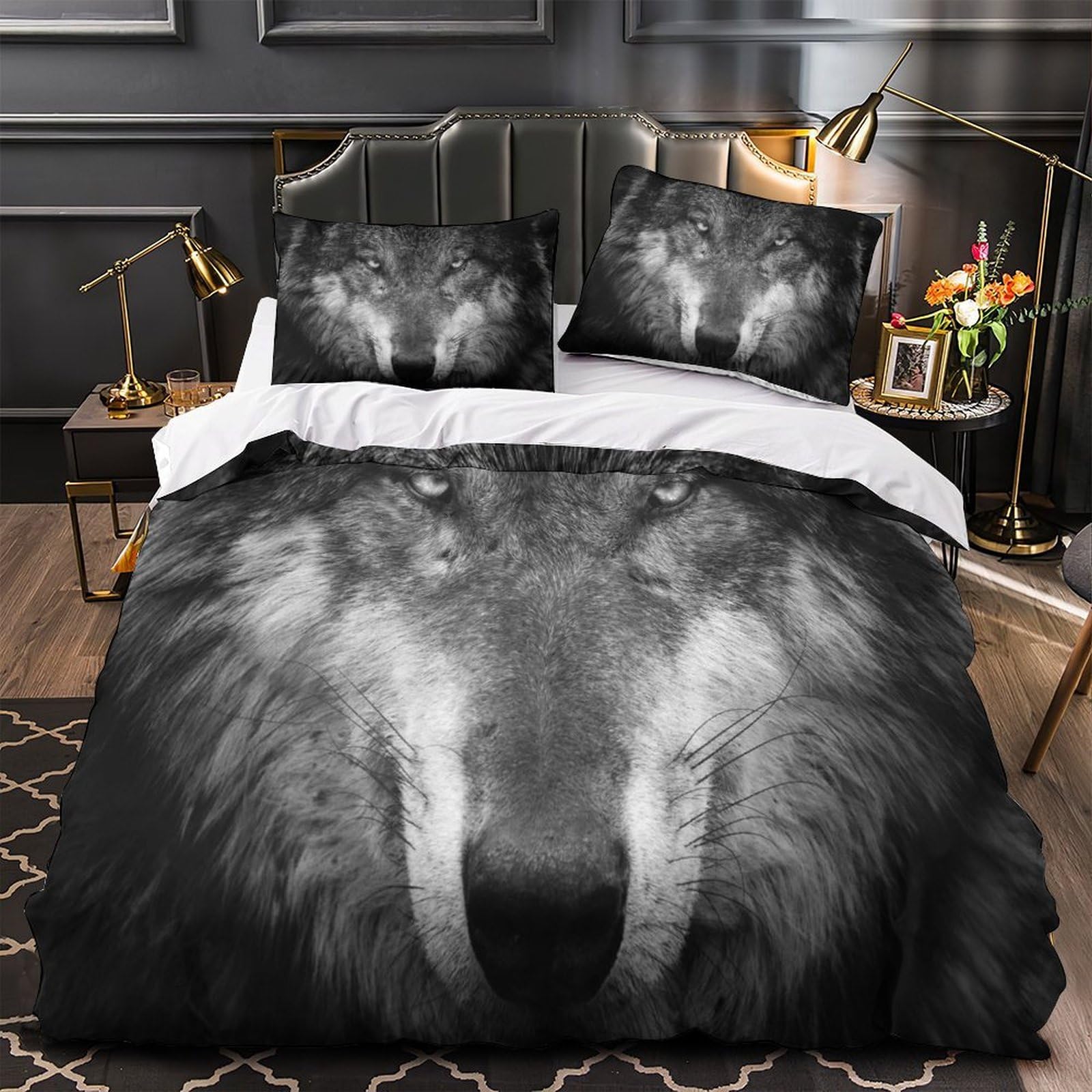 Housse de couette loup king size légère et douce lavable sans repassage