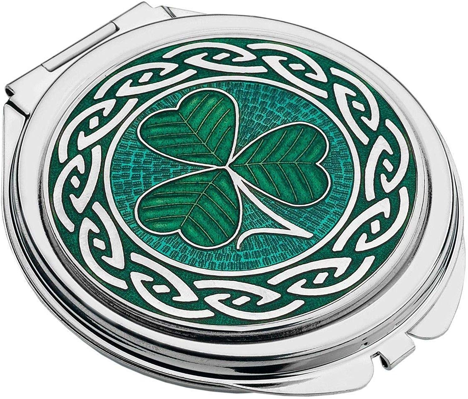 Compact Mirror Silver Plated Shamrock Celtic Handbag Magnifying Travel Cosmetic