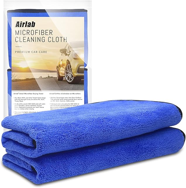 Airlab 2X duże ściereczki samochodowe z mikrofibry 90x60cm XXL, niestrzępiące się ręczniki osuszające 500GSM do auto detailingu, polerowania motocykli, mycia pojazdów, bardzo chłonne