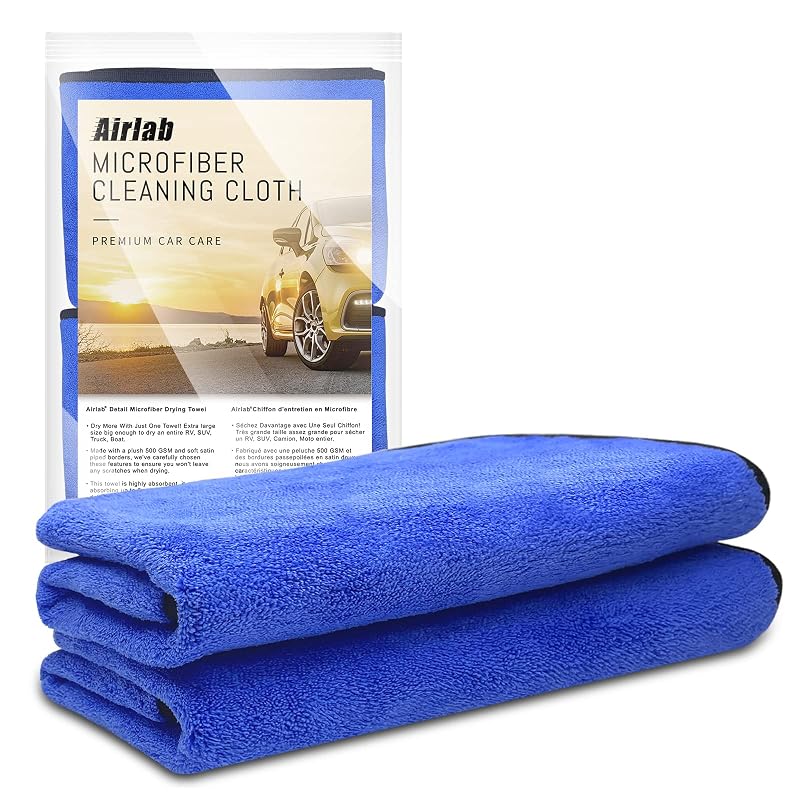 Kit de Panos de Microfibra Airlab para Secagem e Limpeza Automotiva Cinza e Azul, 2 unidades