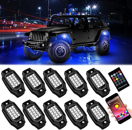 Luces de roca para camiones, kit de luces para automóvil, luces de rueda para camionesJeepUTVATV,LED RGB + luces blancas, kit de luces impermeables