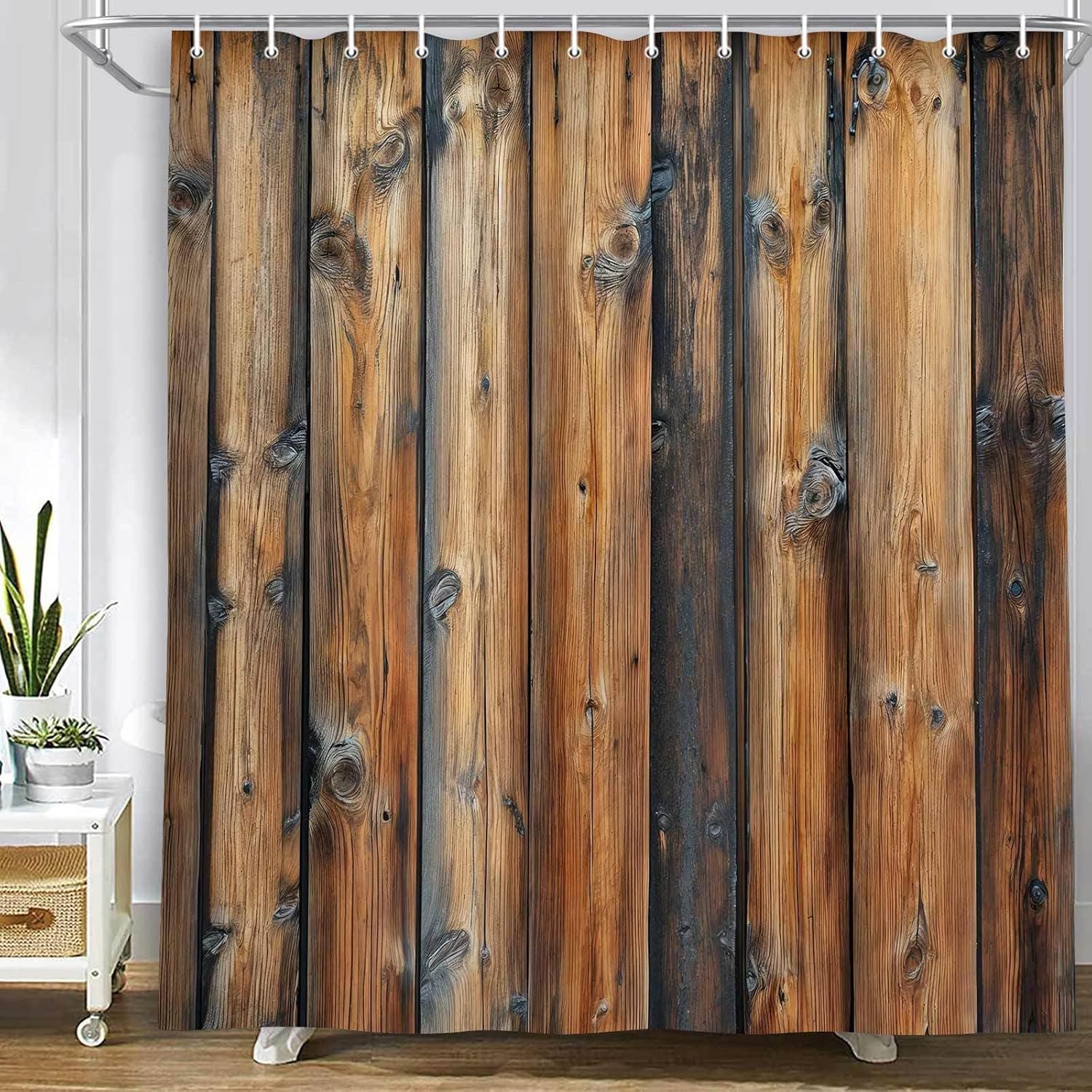 JAWO Vintage Wooden Board Rustic Shower Curtain, Farmhouse Country Barn Door Shower Curtains for Bathroom, Waterproof Polyester Fabric Bath Decor Set, 70X84 in