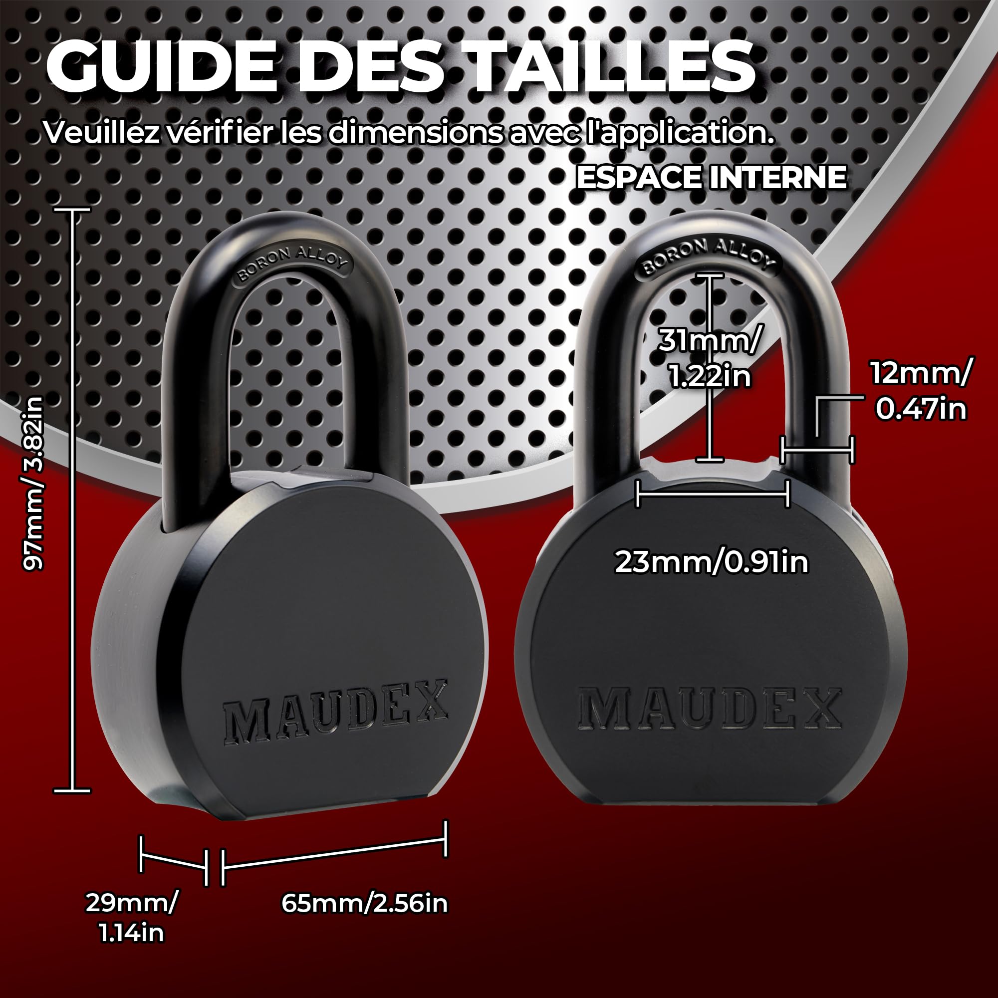 Maudex® PML65 Cadenas Conteneur avec 5 Clés - Anse 12 mm Résistance Maximale aux Coupures, Corps Acier Renforcé | Antivol de Sécurité pour Portail, Garage, Remorque Attelée