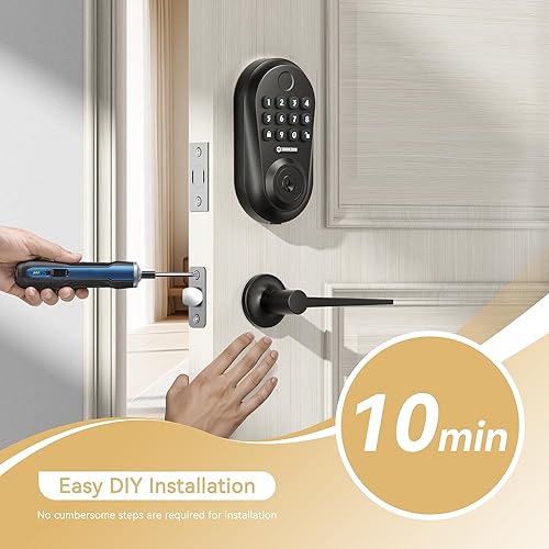 Miniatura 7 de IRONZON Cerradura de puerta inteligente de huellas dactilares para puerta delantera con juego de 2 manijas de palanca, control de aplicación,