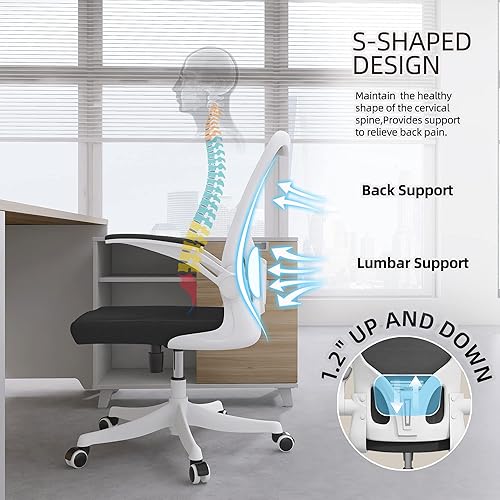 Miniatura 4 de Monhey Silla de oficina  Silla de oficina ergonómica con soporte lumbar y brazos abatibles, sillas de escritorio de oficina en casa, silla giratoria