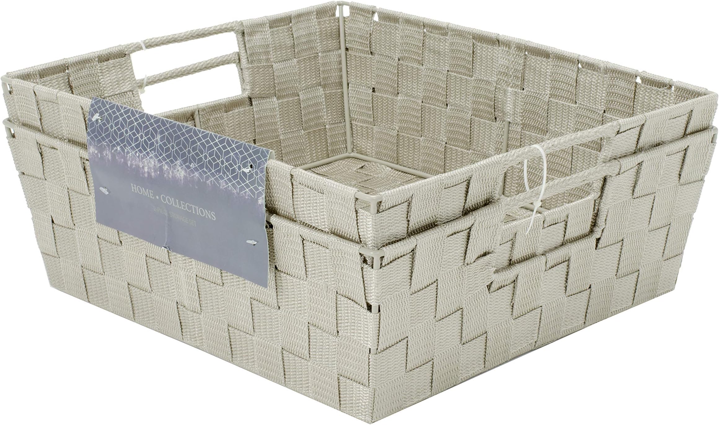 Home Expressions Set of 2 PP Woven Strap Shelf Tote 13"x15"x5" (Mink)