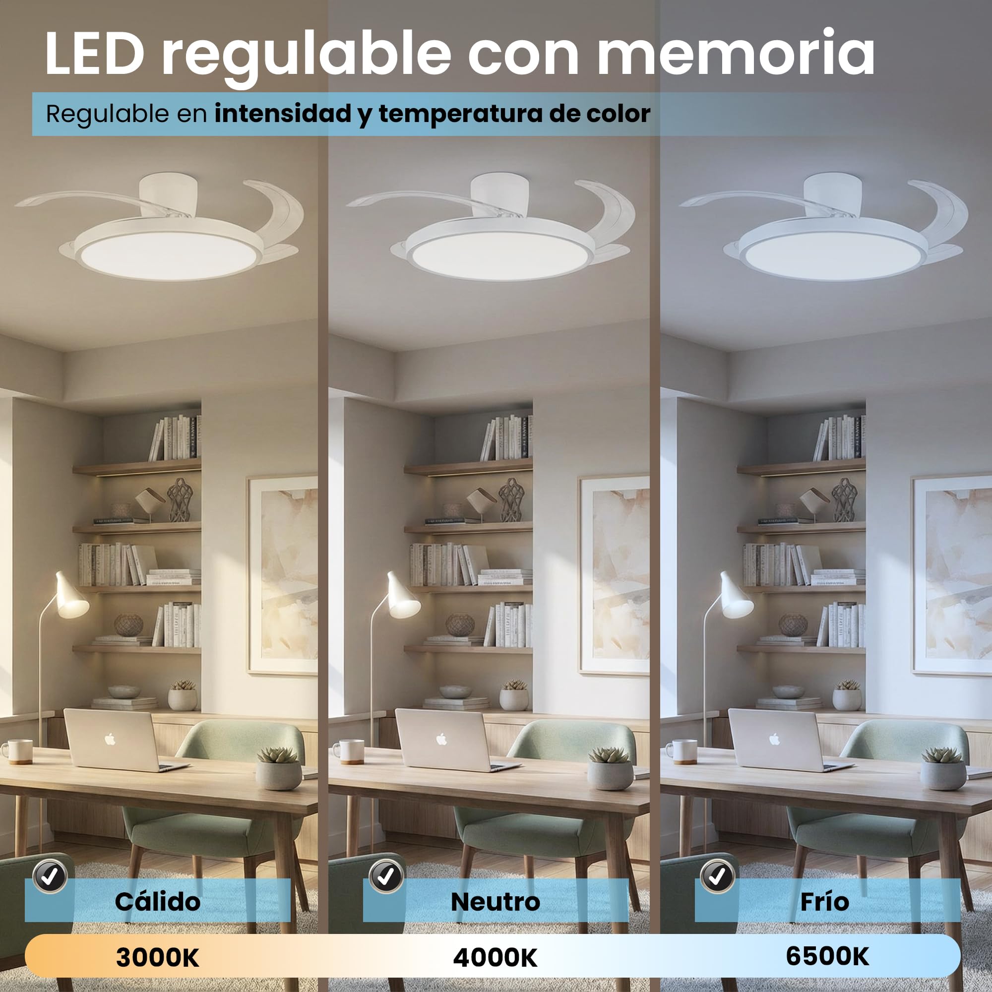 Ventilador de Techo con Luz LED Regulable y App – Motor DC Silencioso Bajo Consumo – Mando a Distancia – Función Verano/Invierno – Luz 3000K-6500K – Moderno para Salón y Dormitorio (Madera, 108 cm)