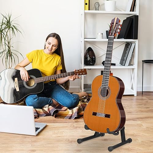 Miniatura 2 de Camwood Soporte para guitarra acústica, soporte plegable para guitarra eléctrica, soporte plegable con 20 púas de guitarra gratis, soporte universal