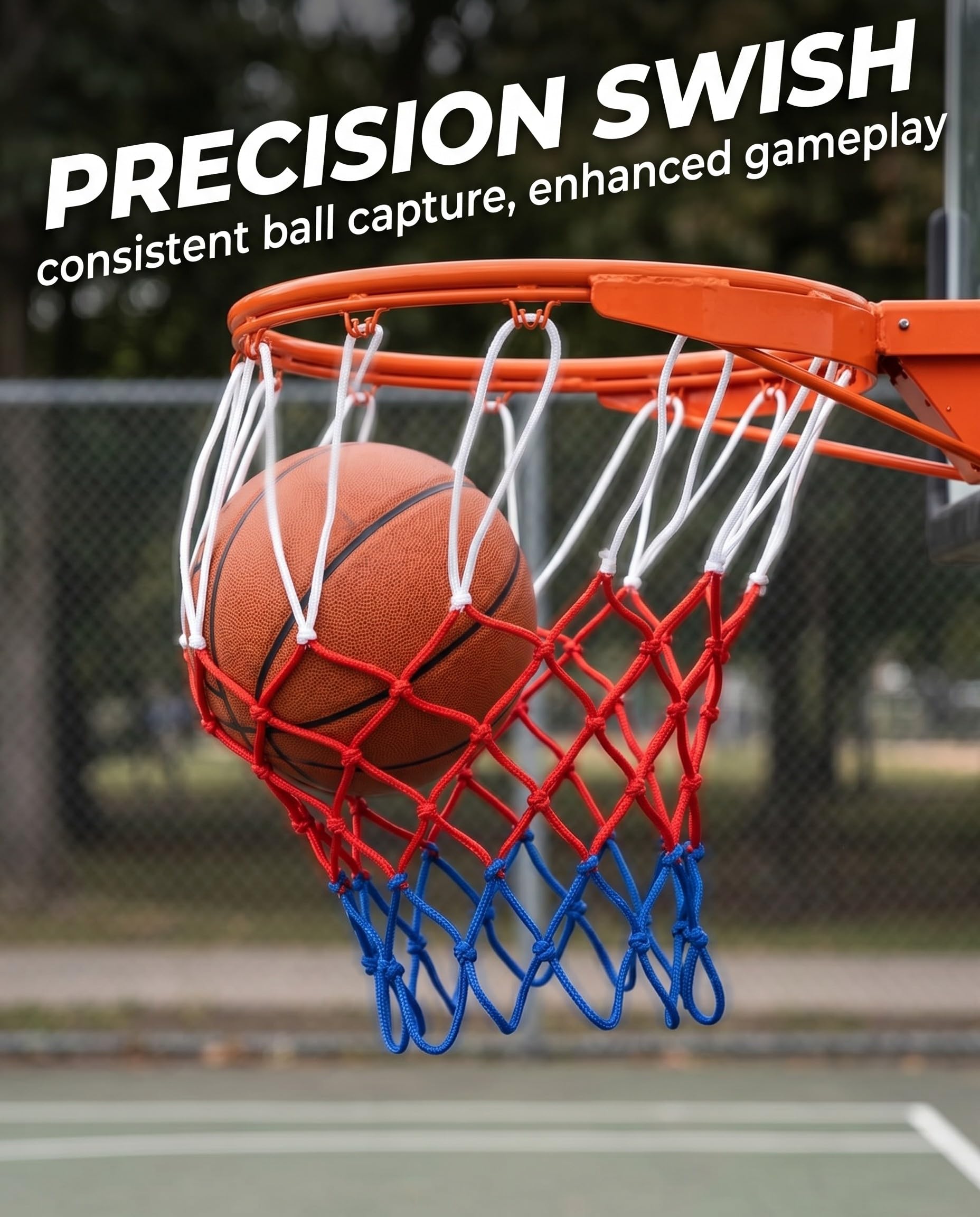 Set di 2 reti da basket in nylon di ricambio, 12 fori, per sport all'aperto, canestro standard