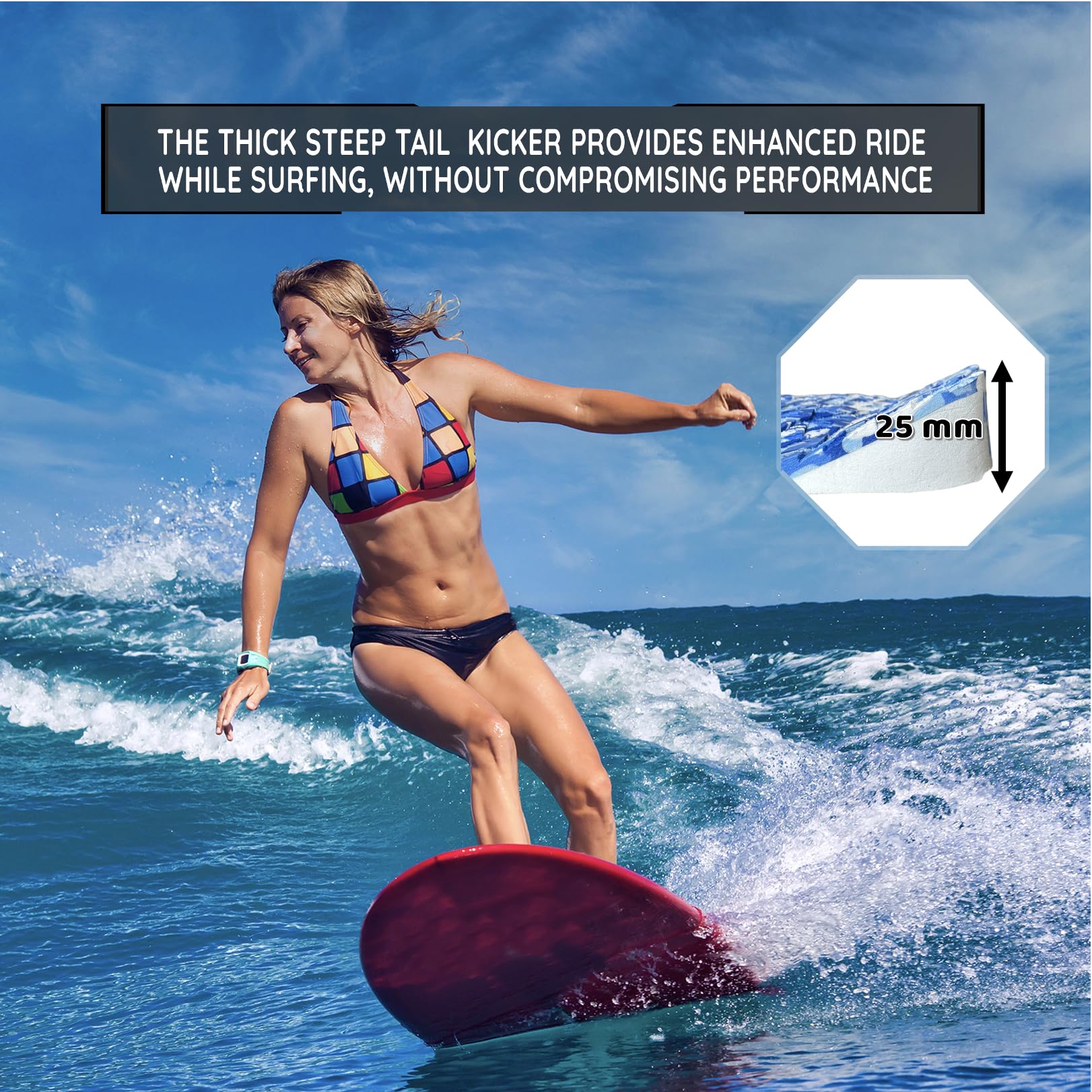 Shaka Pro Patins de traction en EVA pour planche de surf (avant et arrière) – 7 pièces réglables avec adhésif 3M – Grip Max Diamond avec kicker et barre d'arche – Convient à toutes les tailles de