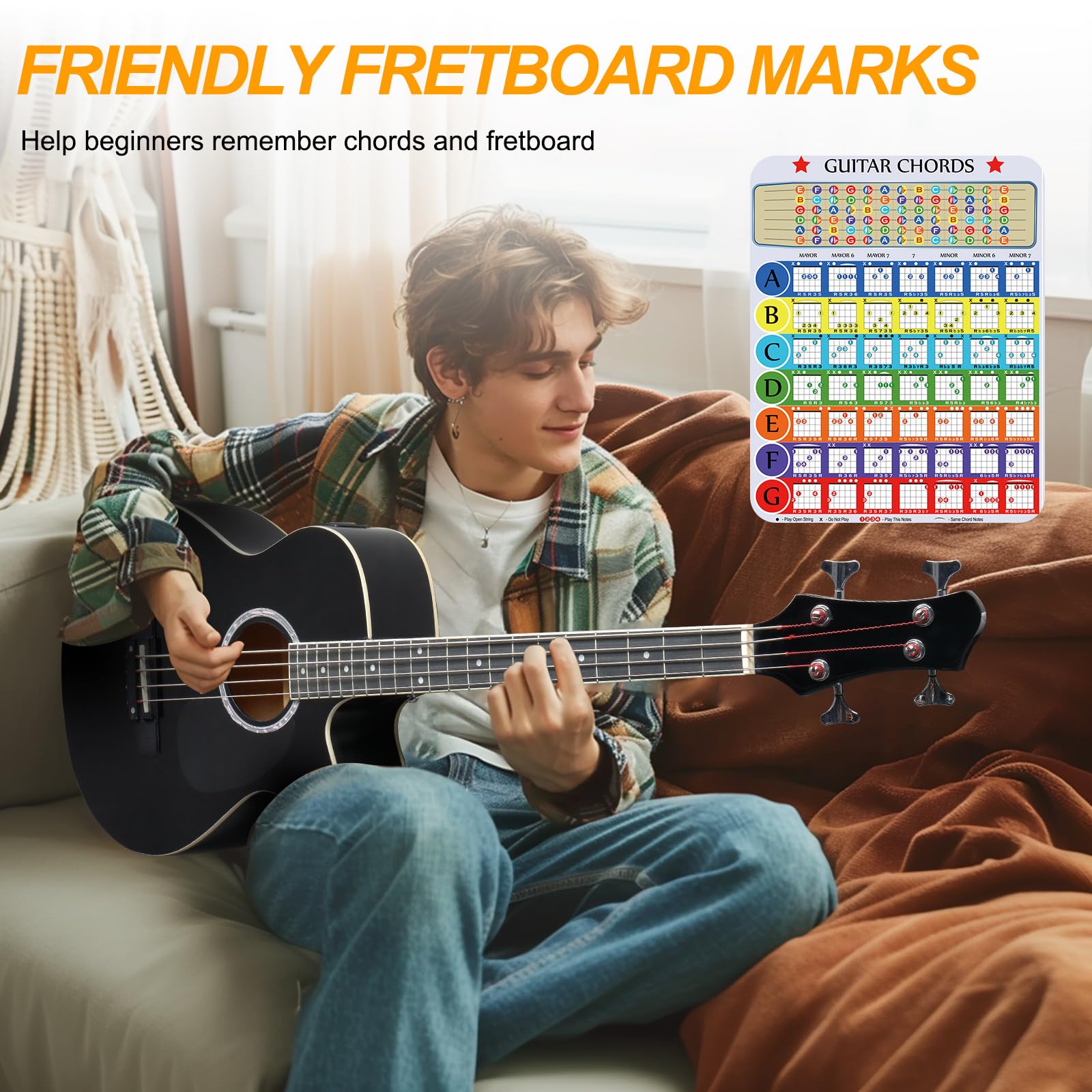 Ktaxon 4 String Acoustic Bass Guitar, Full Size Bass Guitar Kit with Portable Guitar Bag, Premium Cable, Wrench, Strap, Plectrum (Black)