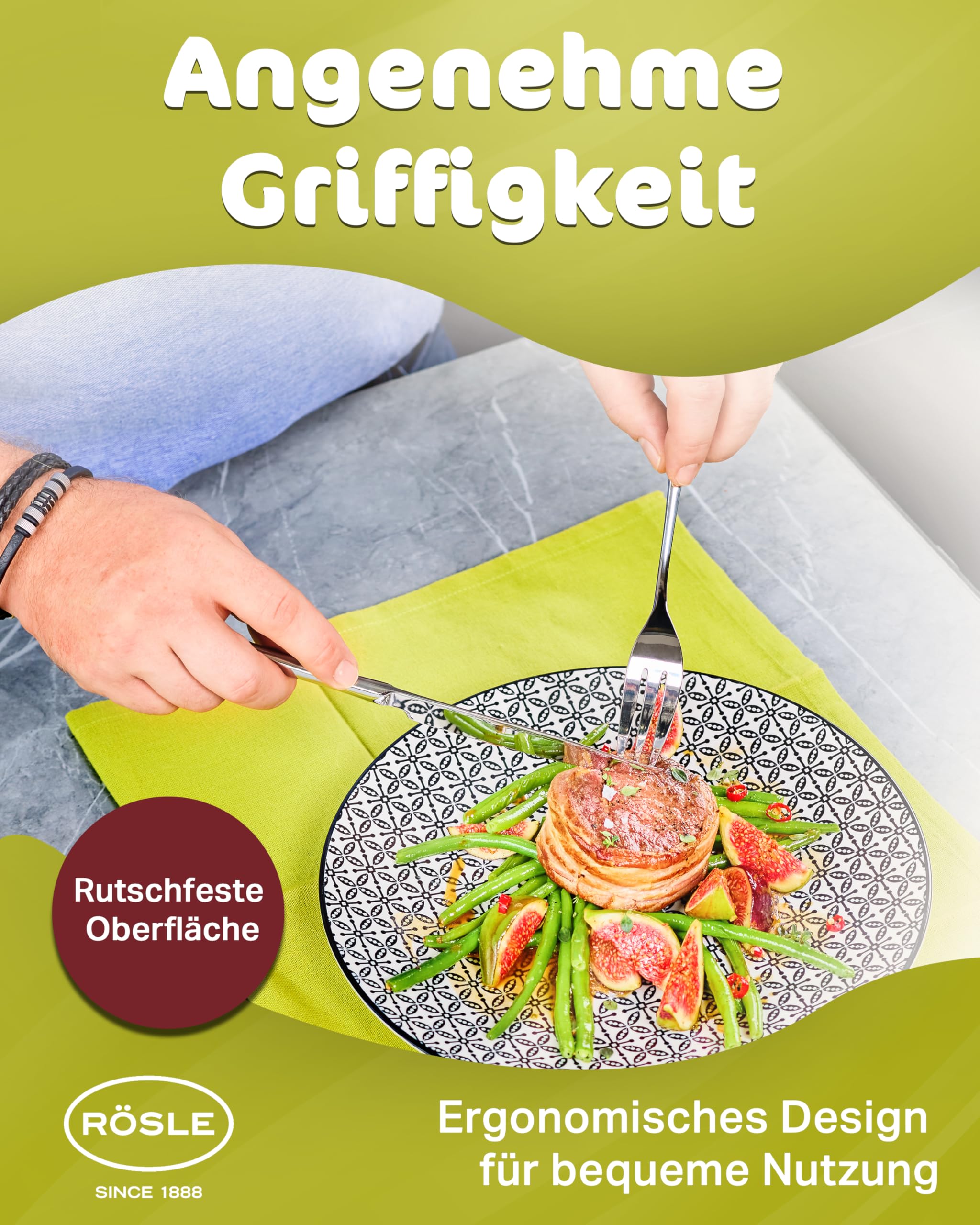 RÖSLE PASSION Steakbesteck 12-teilig – Hochwertiges Steakbesteck Set für 6 Personen aus Edelstahl 18/10 und Klingenspezialstahl – Hochglanzpoliert, Spülmaschinengeeignet, in Eleganter Geschenkbox