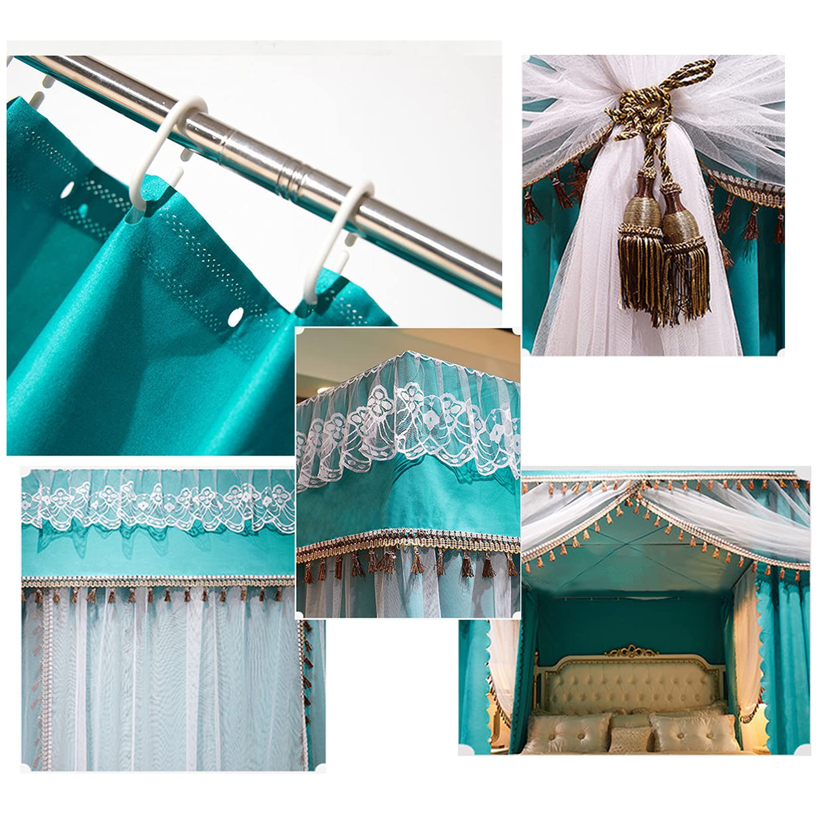 Betthimmel, 4 Poster für King-Size-Bett, Prinzessinnen-Moskitonetz mit Metallhalterung, Schlafzimmer, dekorative Vorhänge, Mädchenzimmer-Dekor, einfach zu installierendes Design