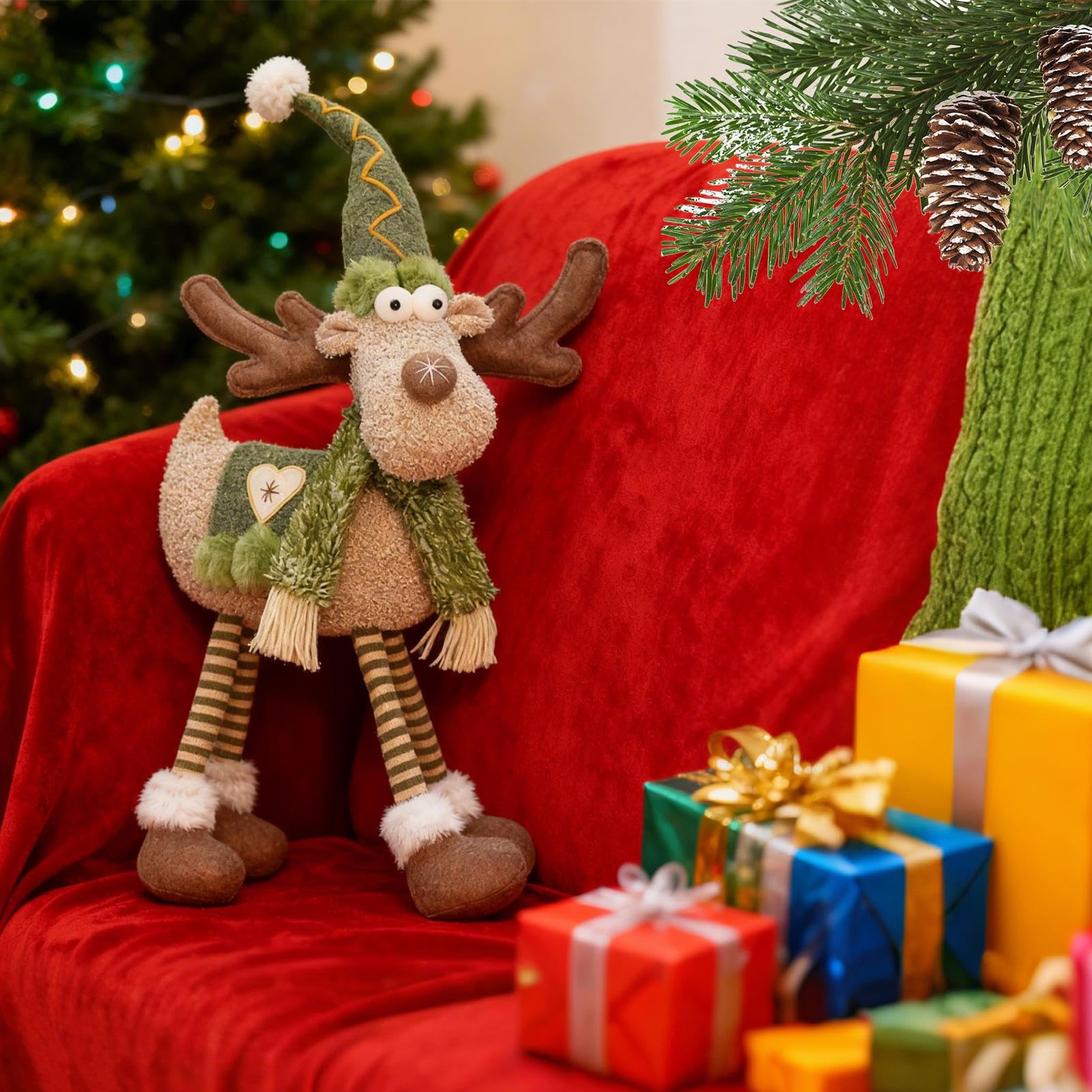 Bambola Renna Retrattile Gambe Retrattili Decorazione Invernale Natalizia | Ornamento Bambola Reno Imbottita Per La Casa L'Inverno Il Natale La Vetrina L'Hotel Il Centro