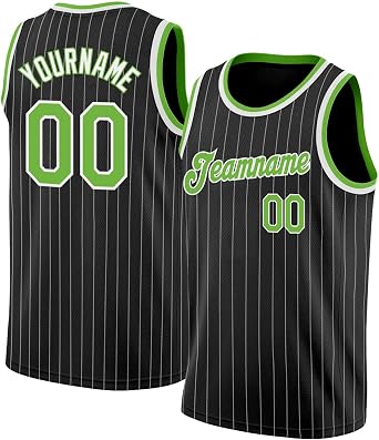 Custom Basketball Jersey for Men Women Youth, Personalized Stitched Printed Name Number Logo, Green Pinstripe Sports Jersey