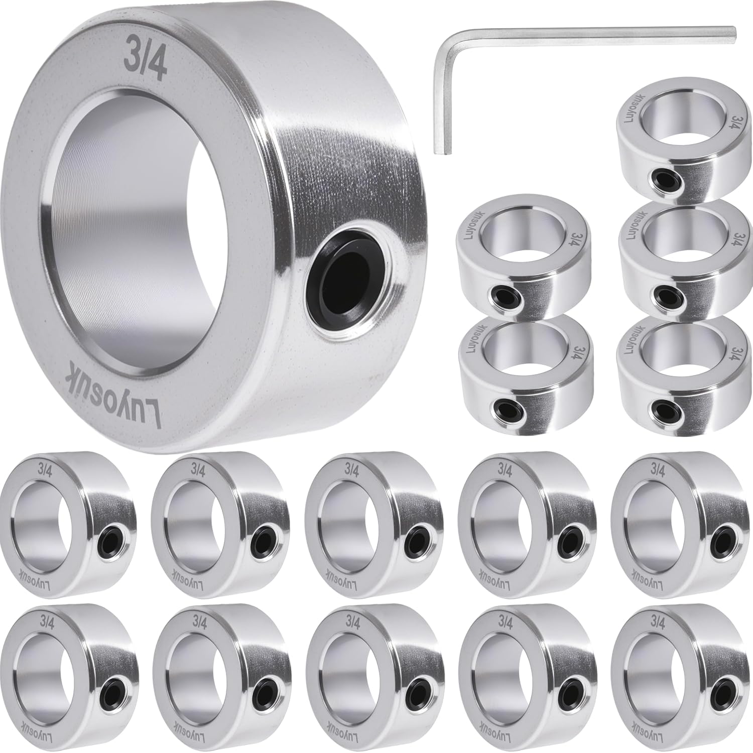 16pcs 3/4" bore Shaft Collar,3/4" bore Solid Steel Style zinc Plated Set Screw Shaft Collars,1-1/4" OD, 9/16" Width, for Wheel Barrow Axle, Gearbox Assemblies, Machine Tools, Industry