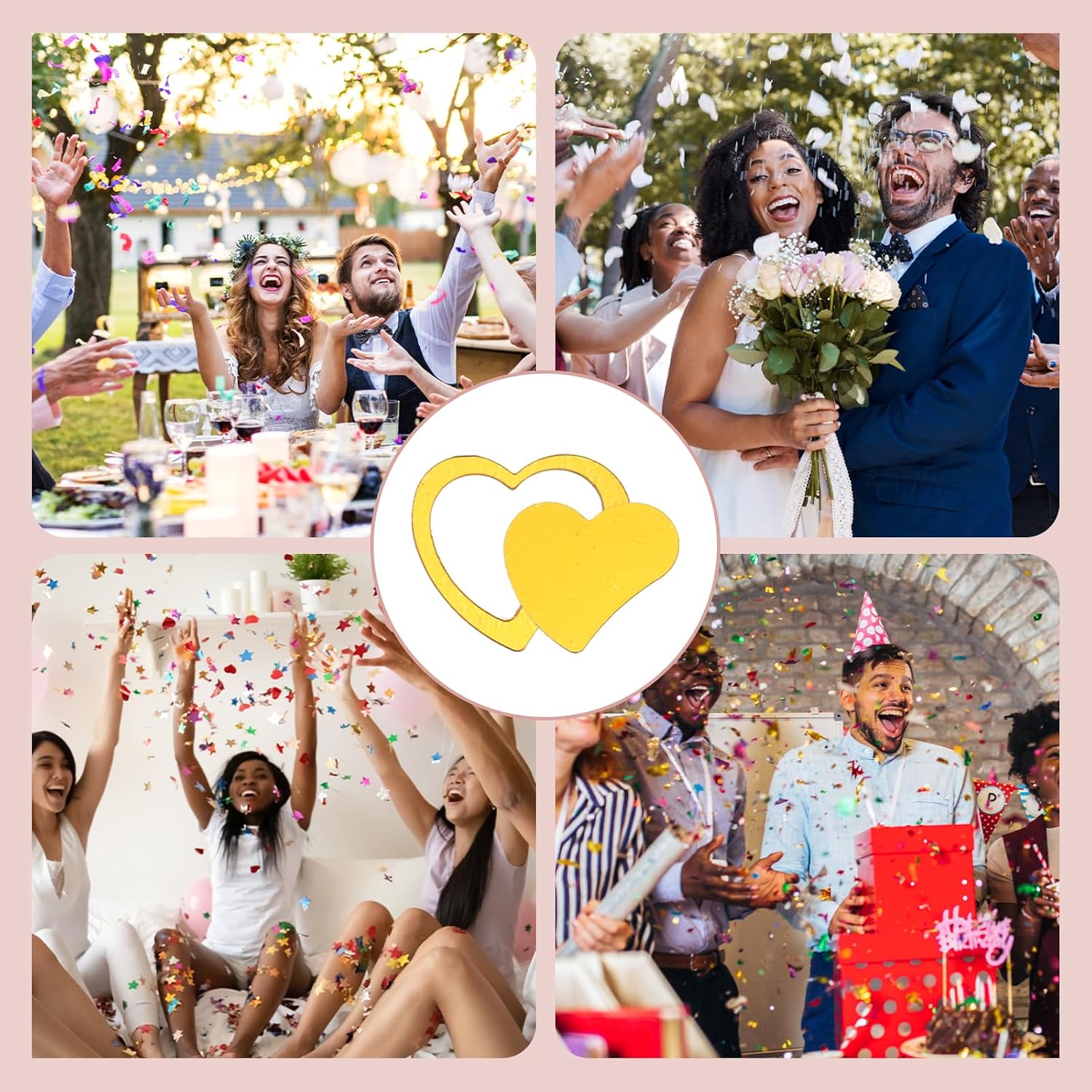 MECCANIXITY 1200Pcs Heart Confetti Glitter Confetti Table Confetti Decor for Party Wedding Festival Decorations, 0.5x0.6Inch, 0.4x0.4Inch, Gold