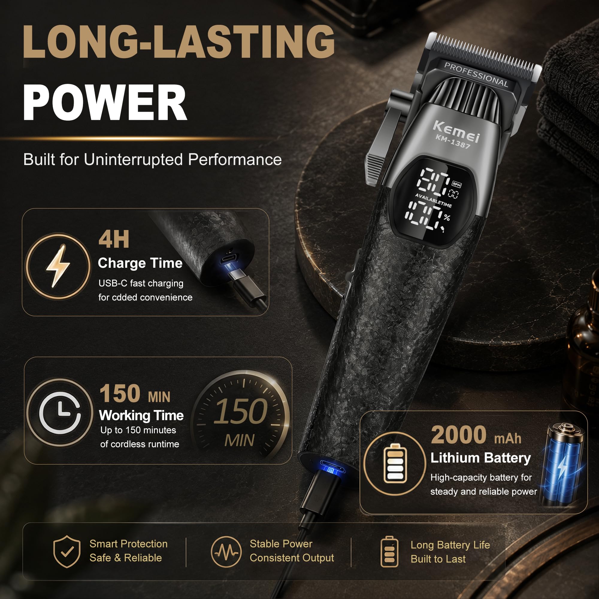 KEMEI 1387 Máquina Cortar Pelo Hombre Profesional Cuerpo Metálico