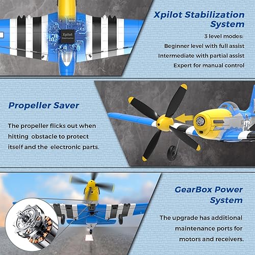 Miniatura 3 de CKYSCHN Avión RC P51 Mustang de 4 canales y 3 modos - Avión RC para principiantes con estabilización X-Pilot para adultos  Aerobatic 2.4GHz RTF