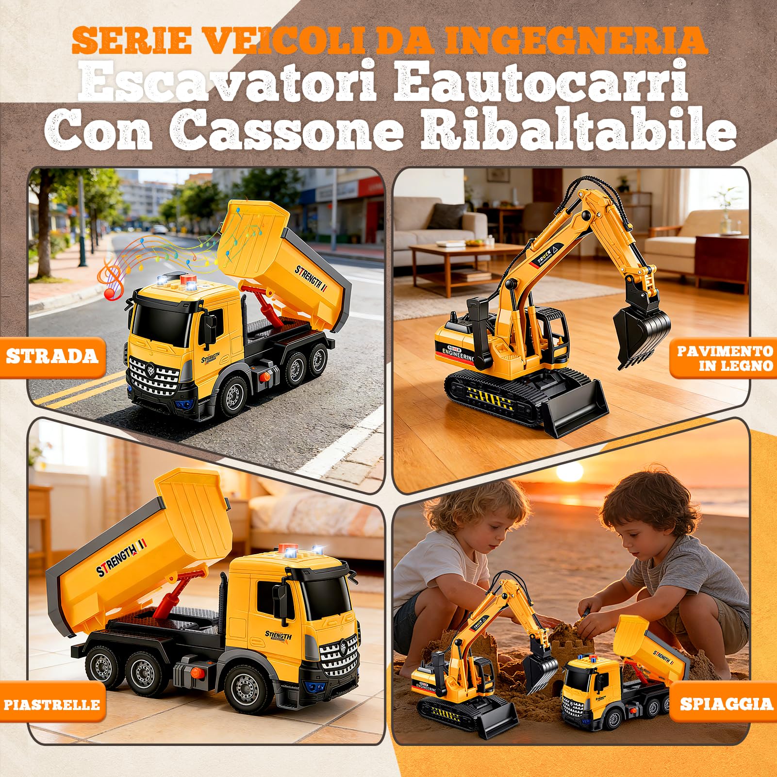 EUCOCO Giochi Bambini 3 4 5 6 7 8 Anni, Ruspa Escavatore Camion Giocattolo Per Bambini Regalo Bambino 3-8 Anni Macchinine Per Bambini Giocattolo Bambino 3-8 Anni Regali Compleanno Bambini Bambino