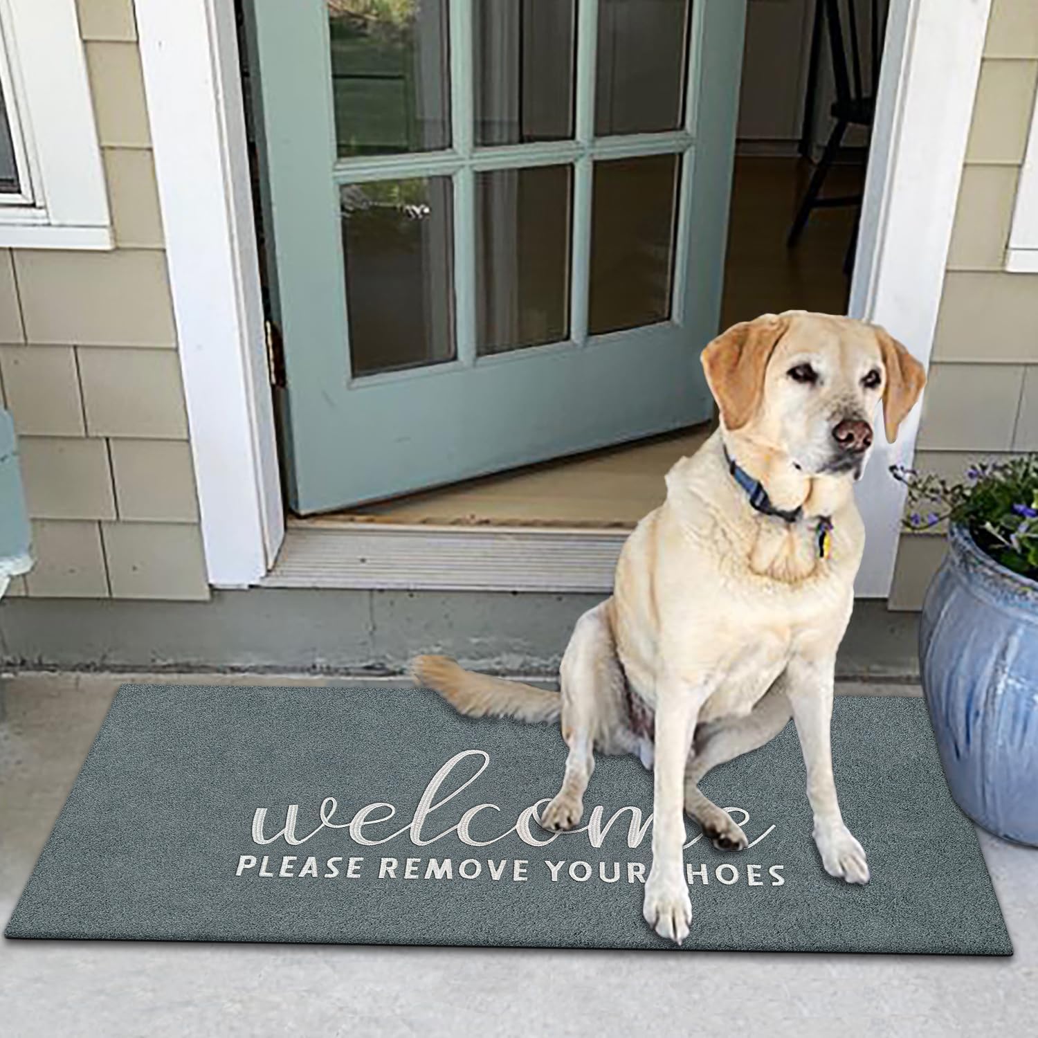 AAZZKANG Large Doormat Outdoor Entrance with Non Slip Rubber Backing Welcome Please Remove Your Shoes Mat 48"x18" Easy to Clean Indoor Door Mat for Entrance Outside