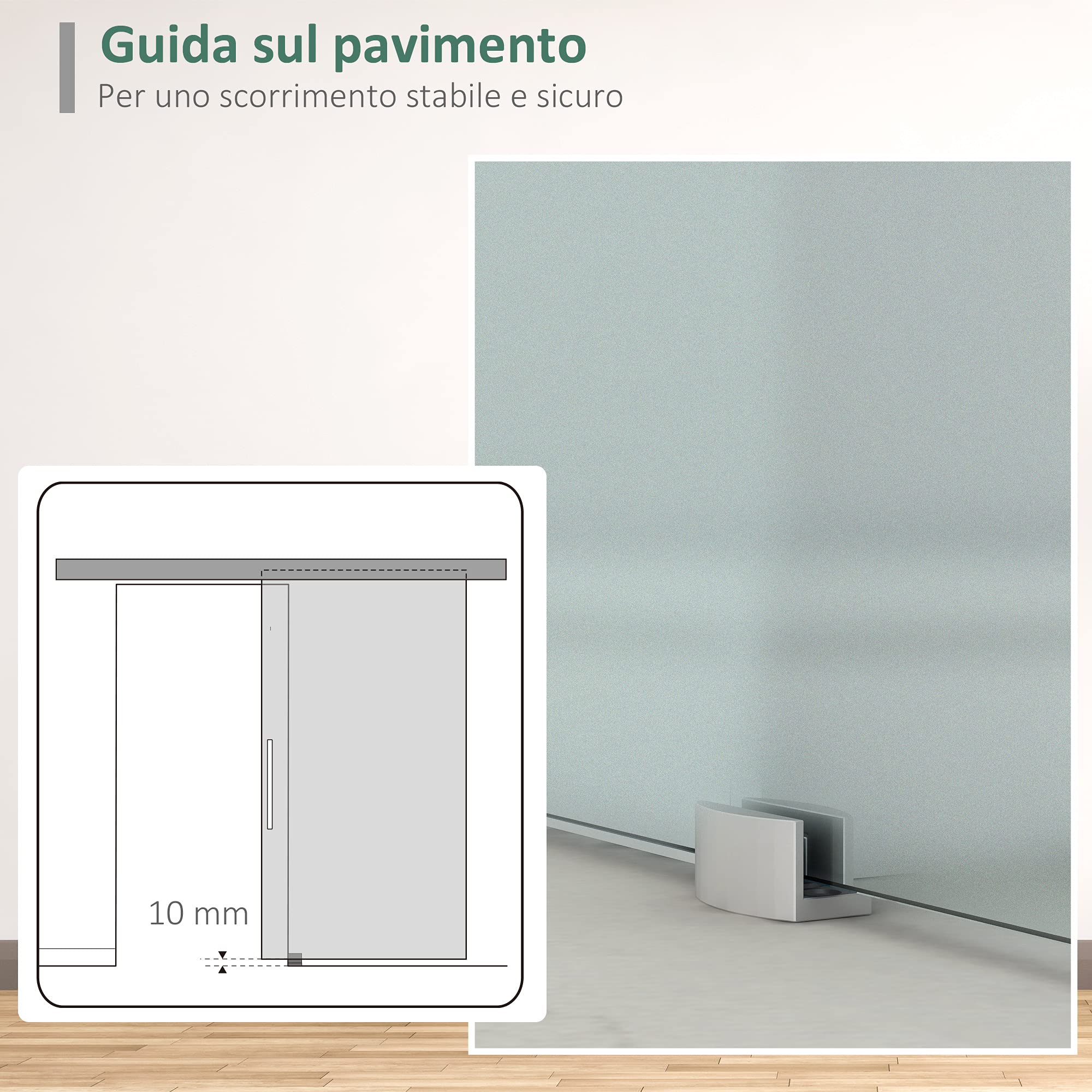 HOMCOM Porta Scorrevole Interna in Vetro Smerigliato con Binario e Maniglia per Bagno Cucina Studio 205 x 90 x 0.8cm