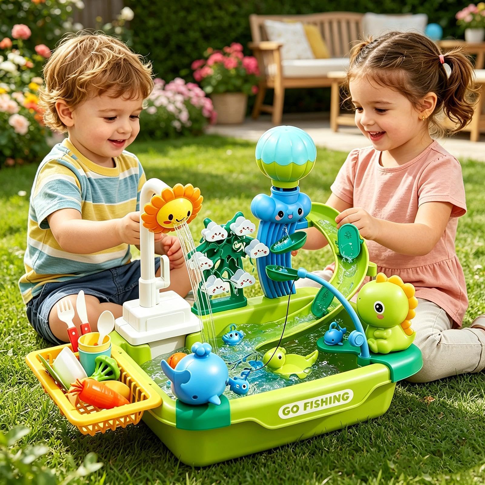 Lavello Giocattolo con Acqua Corrente Giocattoli Estivi per Cortile | Giocattoli da Cucina per Bambini e Bambine, Prescolari, Cortile, Spiaggia, Campeggio, Asilo, Casa, Bagno, Cameretta,